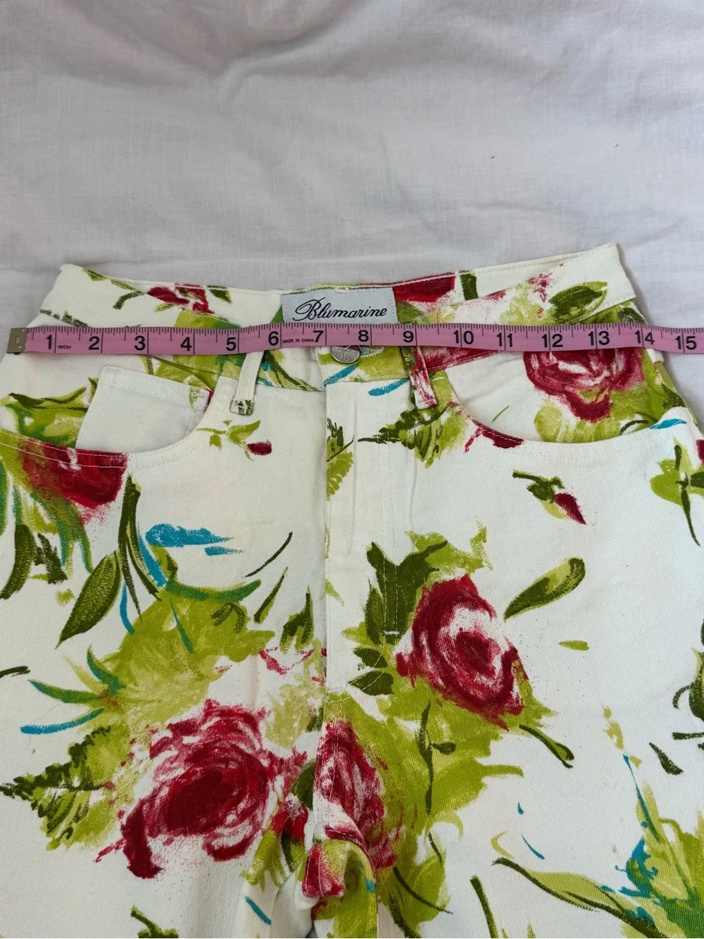 Rare Blumarine floral print straight leg denim jeans